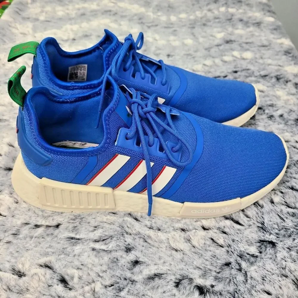 Adidas Men's NMD_R1 Shoes Blue, white and Red Size 10 1/2 MISSING INNER